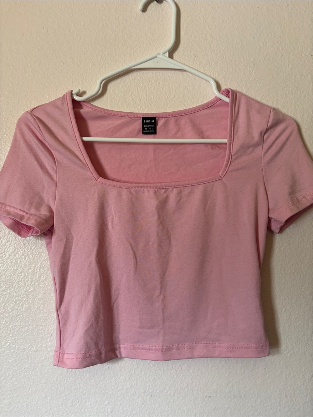 SHEIN Light Pink Square Neck Short Sleeve Crop Top, Size XS